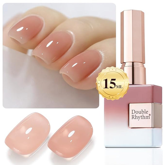 Double Rhythm Translucent Gel Polish Sheer Neutral Natural Light Milky Same Color Same Bottle 15ML Jelly Nail Polish Nail Art DIY at Home (Peach Cream-A1413)-VivaGrace Women