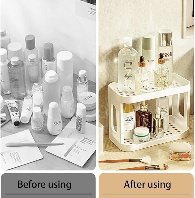 2PCS Kitchen Spice Rack or Bathroom Countertop Organizer, 2-Tier Desk Organizers，Mail Holder for Office Desk Organization, Gift for Teachers, Classmates, and Friends,White-VivaGrace Women