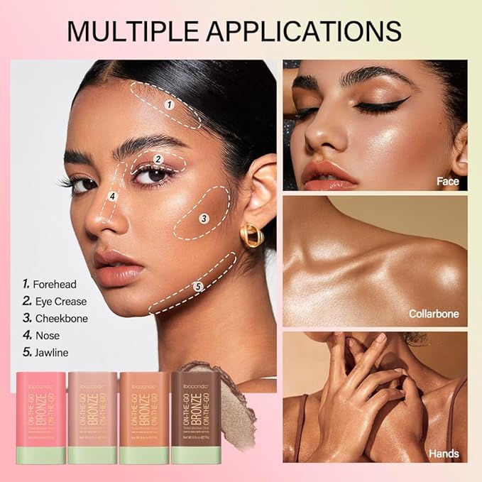 Cream Contour Stick,Multi-Use On The Go Bronzer Stick,Long-lasting Highlight Stick,Glow Bronzer Stick for Face,Lightweight and Blendable Contour Stick for Women (03# Rich Glow)-VivaGrace Women