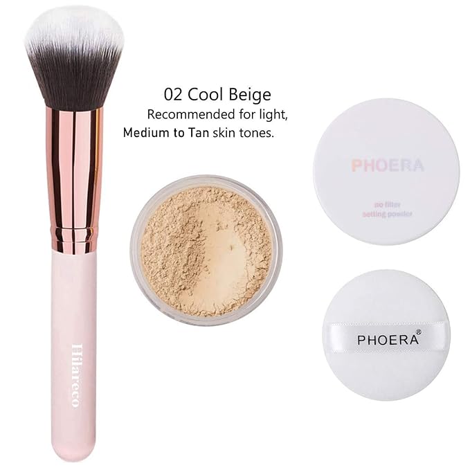 PHOERA Foundation Full Coverage Makeup, Mushroom Head Air Cushion CC Cream Natural Foundation, PHOERA Primer, PHOERA Powder, Brushes Foundation Brush,2 Makeup Sponge(102Nude+ 02Natural CC)-VivaGrace Women