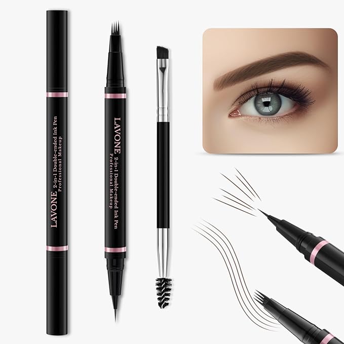 Eyebrow Pencil Makeup Kit, with Waterproof 2-IN-1 Microblading Eyebrow Pen, Eyebrow Pomade, Eyeliner and Dual-ended Eyebrow Brush, Brow Pencil Kit for Natural Eyebrows - Dark Brunette-VivaGrace Women