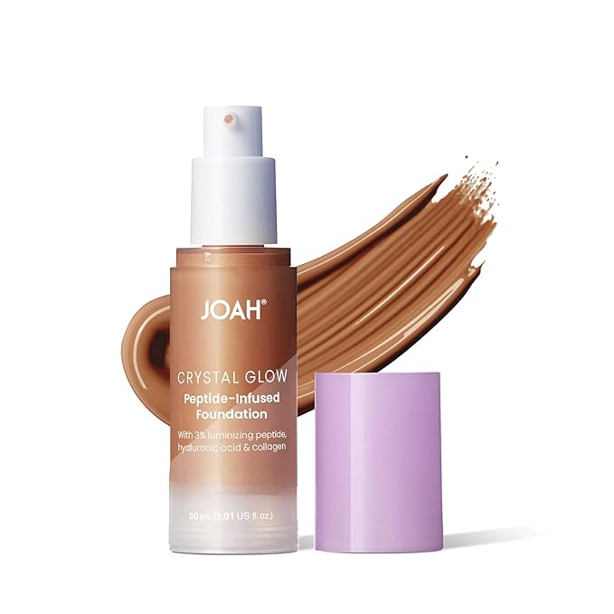 JOAH Peptide Infused Foundation, 2-1 Korean Face Makeup with Blurring Face Primer, Luminizer, Hydration & Skin Defense for a Lightweight Finish, Buildable Medium Coverage, 1.01 Oz, Deep Warm-VivaGrace Women