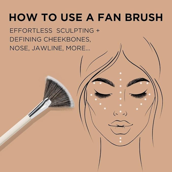 HALEYS Fan Brush VEGAN+CRUELTY-FREE, Sustainable Wood, Vegan Bristles for Airbrushed Finish, For highlighter application, Streak-free, Perfect Blending, Blurs, Smooths with Control-VivaGrace Women