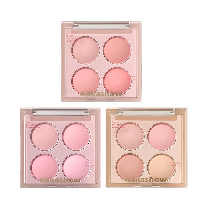 Matte Blush Powder Palette, Blending Mood Cheek, 4 Blendable Shades Korean Fairy Pink Blusher in Lightweight Smooth Powder, Vegan Makeup (Strawberry 1#, 1.84 ounces)-VivaGrace Women