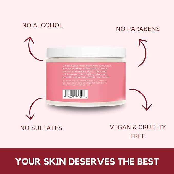 Sea Salt Body Scrub by Florida Suncare - Ocean Salt Body Polish Infused with Marine Algae - Exfoliating Face and Body Scrub - Facial Scrub Exfoliator to Tackle Acne (Grapefruit, 3.3 oz)-VivaGrace Women
