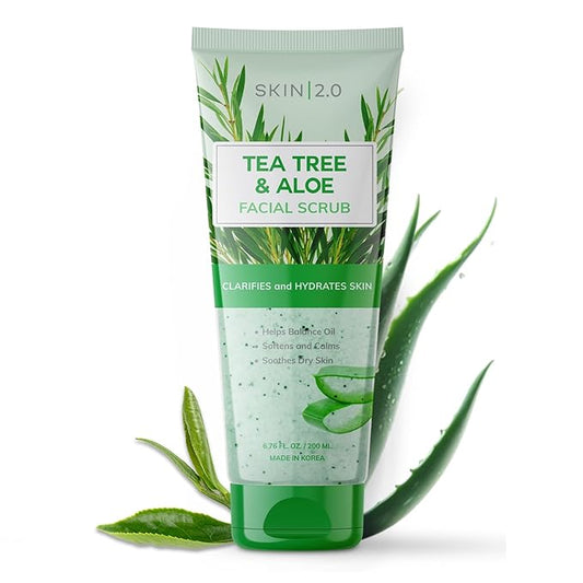 Tea Tree & Aloe Exfoliating Scrub - Dermatologist Tested, Multi-Tasking Cleanser, Clears Skin - Anti-Aging, Clean Beauty, Cruelty-Free Korean Skincare for All Skin Types - 6.76 Fl Oz / 200ML-VivaGrace Women