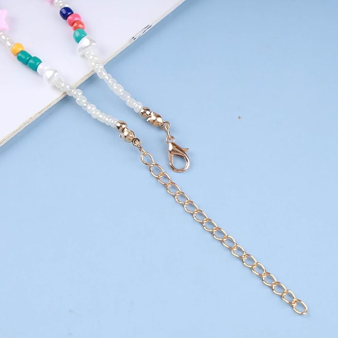 Vintage Seed Bead Choker Necklace Pearl Choker Necklace Colorful Star Heart Necklace Cute Rainbow Necklace Chain Jewelry for Women-VivaGrace Women