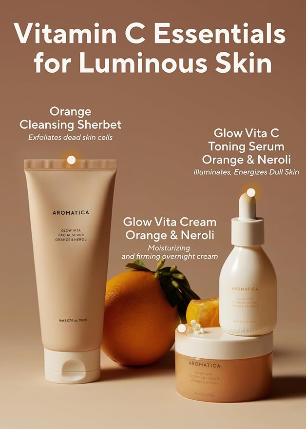 AROMATICA Glow Vita C Toning Serum Orange & Neroli 30ml/1.01 fl. oz - Orange Vitamin C Serum for Face with Hyaluronic Acid For Sensitive Skin-VivaGrace Women