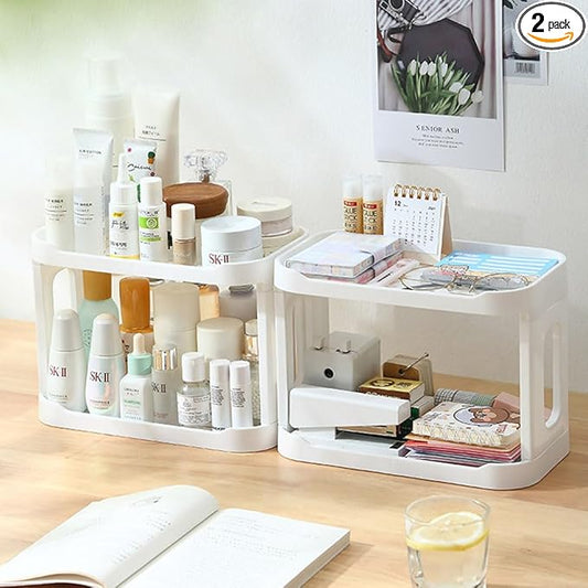 2PCS Kitchen Spice Rack or Bathroom Countertop Organizer, 2-Tier Desk Organizers，Mail Holder for Office Desk Organization, Gift for Teachers, Classmates, and Friends,White-VivaGrace Women