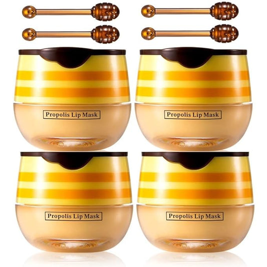 4Pcs Lip Balm Honey Pot, Propolis Moisturizing Honey Lip Mask Lip Balm, Reduces Lip Lines, Prevention Dry and Cracked Lip Scrubs Exfoliator. …-VivaGrace Women