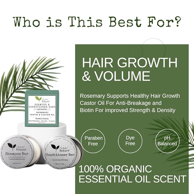 Shampoo Bar and Conditioner with Travel Tins | Rosemary, Biotin, Castor Oil | Growth, Volume, Thickening | For Thinning Hair | USA 2-pk-VivaGrace Women