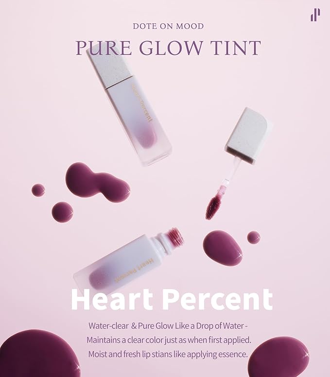 Heart Percent Dote On Mood Pure Glow Tint, Watery & Lightweight Moisturizing Lip Stain Long Lasting Liquid Lipstick 6.8g, #03. Nudi Orange-VivaGrace Women