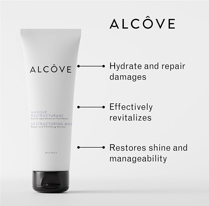 Alcôve - Restructuring Mask - Revitalizes & Offers Manageability - Deep Conditioning Hair Mask Made with Avocado & Moringa Oils - Hydrate, Repair, and Fortify Damaged Hair - Color-Safe - Vegan - 8.5oz-VivaGrace Women