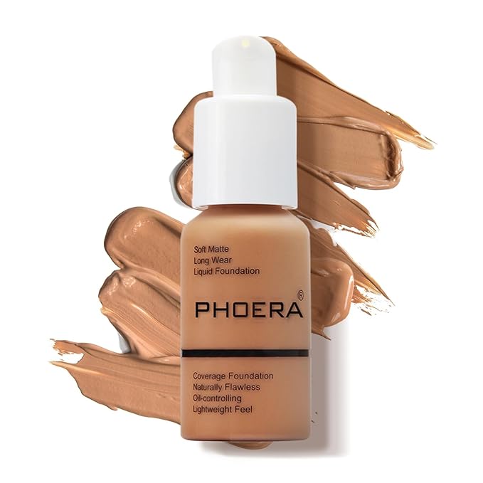 PHOERA Foundation Makeup Naturally Liquid Foundation Full Coverage Mattle Oil-Control Concealer 8 Colors Optional,Great Choice For Gift(#107 Honey,30ml)-VivaGrace Women