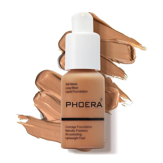 PHOERA Foundation Makeup Naturally Liquid Foundation Full Coverage Mattle Oil-Control Concealer 8 Colors Optional,Great Choice For Gift(#107 Honey,30ml)-VivaGrace Women