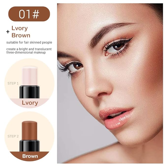evpct 2In1 Cream Contour Stick Contouring Concealer Sticks Makeup Face Cream Kit for Beginners Creamy Contour and Highlight Stick contorno base de maquillaje para mujer en oferta 01 Ivory & Brown-VivaGrace Women