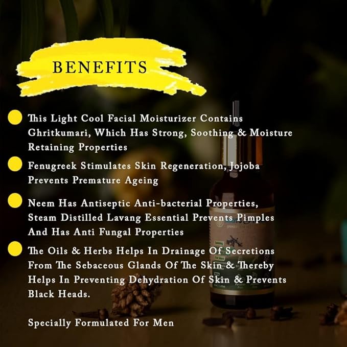 Roots & Herbs Ayurvedic Natural Treatment 100% Vegan No Paraben Lavang Rehydrating Skin Moisturizer Elixir for Men- 50 ML-VivaGrace Women