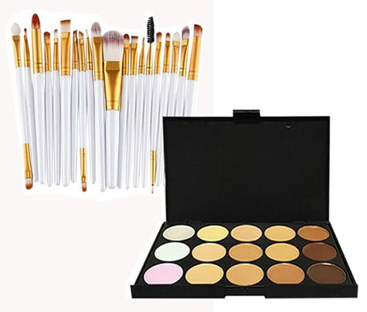 20pc White Eye And 15pc Contour Pallet Eye Makeup Brush Set-VivaGrace Women