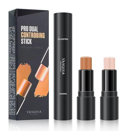 2023 Upgrade Contour Stick, 2 Colors Double-end Contour Highlighter Stick Contour Stick Face Highlighter Contour Makeup Contouring Sticks Cream Concealer (Lotus, Light Brown)-VivaGrace Women