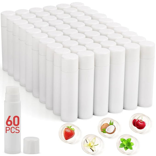 60 Pack Lip Balm Unlabeled, Natural Lip Balm Bulk Blank Tube, Personalized Lip Balm for Party Favors and Gift Basket Filling, Wedding or Baby Shower-5 Flavors-VivaGrace Women