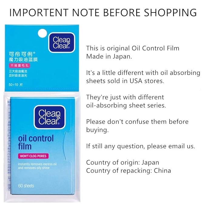 Oil Absorbing Tissues Oil Control Film, Oil Blotting Paper Same Series with Clean & Clear Oil Absorbing Facial Sheets for Oily Skin, 60 sheets Blue + 50 sheets Pink-VivaGrace Women