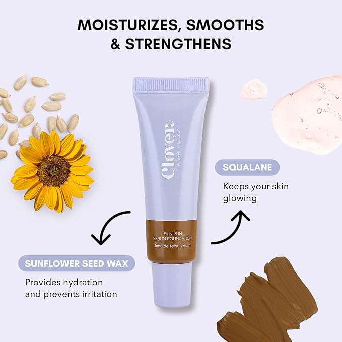 Clover Skin Is In Serum Foundation | Hydrating Face Serum, Lightweight Foundation, Cruelty-Free & Vegan | With Squalane And Sunflower Seed Wax | 30 ml - Shade 11 (Dark)-VivaGrace Women