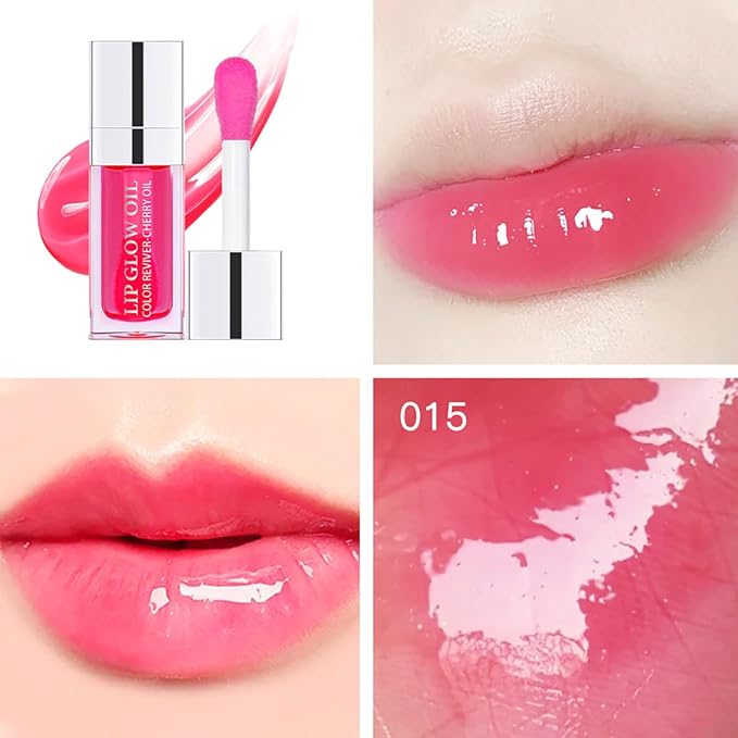 Hydrating Lip Glow Oil Moisturizing Plumping Lip Tint Lip Gloss Transparent Lip Balm Long Lasting Nourishing Repairing Lightening Lip Lines (015# CHERRY)-VivaGrace Women