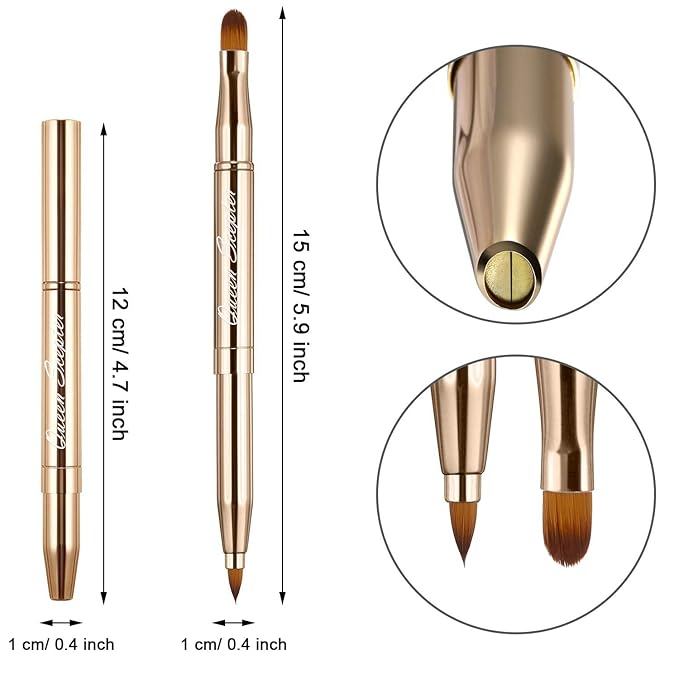 Retractable Eyebrow Eyelash Lip Brush Makeup Brush Double-Sided Soft With Cap Concealer Eyeliner For Travel Cosmetic Brushes, gold color-VivaGrace Women