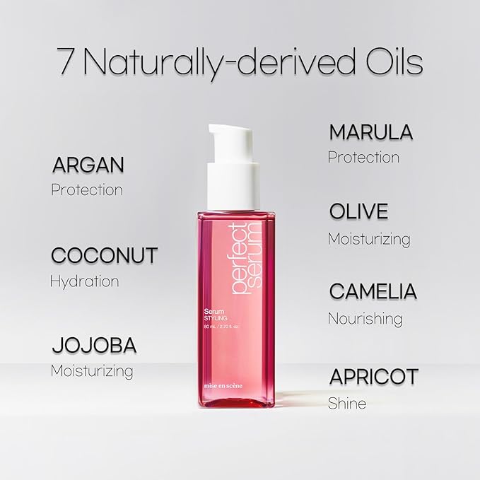 Mise En Scene Perfect Styling Serum for Heat Damage Protection - Hair Serum for holding Bounce, Hair Essence for Long Lasting Curl, Powdery Scent, with Argan Oils, 2.70 fl. Oz-VivaGrace Women