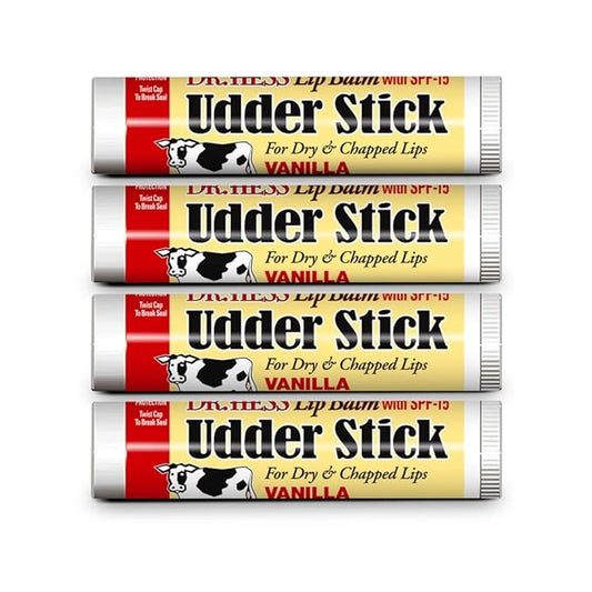 Original Udder Stick SPF Lip Balm, Soothing Moisturizer Sun Screen Balm for Dry Lips with Jojoba, Beeswax & Shea Butter, Total Lip Care, Hydration & Repair, Vanilla Flavor, 4 Pack-VivaGrace Women