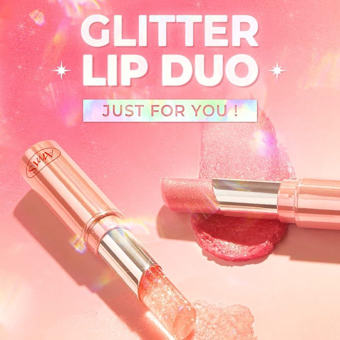 AMTS Tinted Lip Balm Duo - Aurora Lights & Crystal Lights | Hydrating Glitter Lipstick | Pearl Shimmering Daily Lip Makeup for dry, cracked, chapped lips | korean beauty Moisture Lip Tint-VivaGrace Women