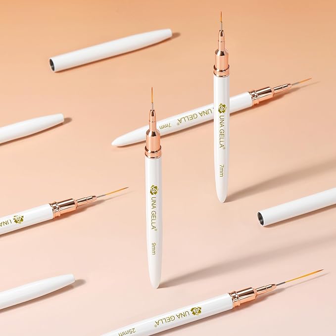 UNA GELLA Nail Art Brushes Metallic, Liner Pens Set For Nail Art Gel Polish, 5Pcs White Color, Detail Nail Art Design Painting Brush Set For Nails Gel Fine Drawing Nail Tools, Sizes 7/9/11/15/25mm-VivaGrace Women