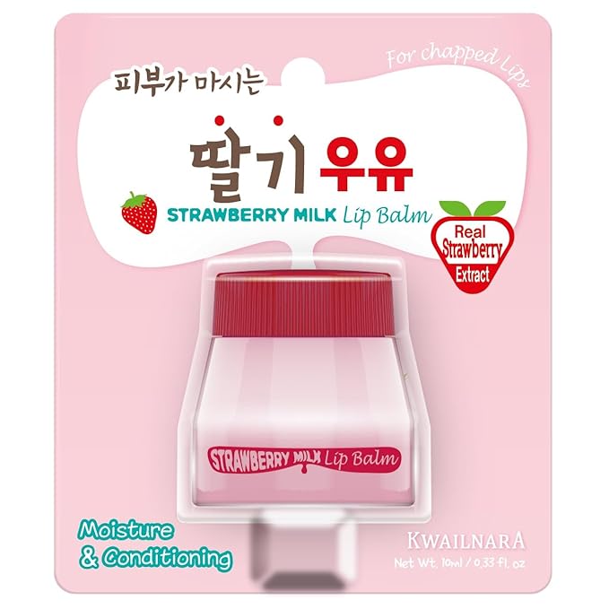 WELCOS Kwailnara Milk Lip Balm | Moisturizing, Soothing, Nourishing with Milk and Royal Jelly Extract | Korean Lip Care | 10 ml / 0.33 Fl. oz | Strawberry-VivaGrace Women