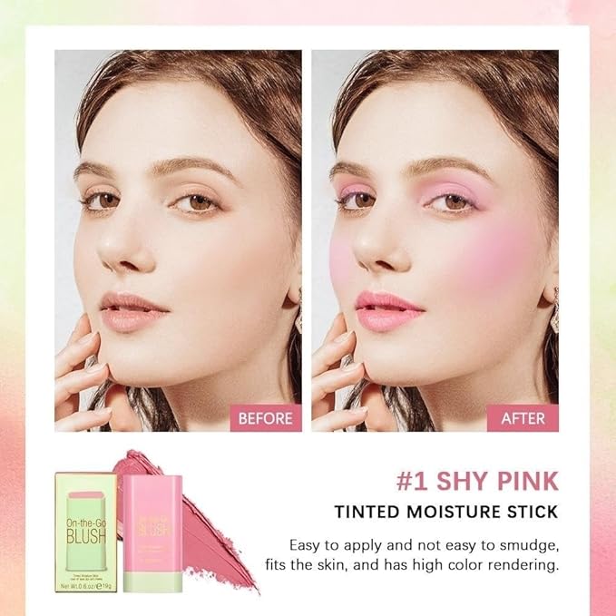 On-the-Go Makeup Blush Stick Tinted Moisture Stick, Shadow Lips Cheek Blusher Creamy Makeup Long Lasting Natural Nude Makeup for All Skin (pink)-VivaGrace Women