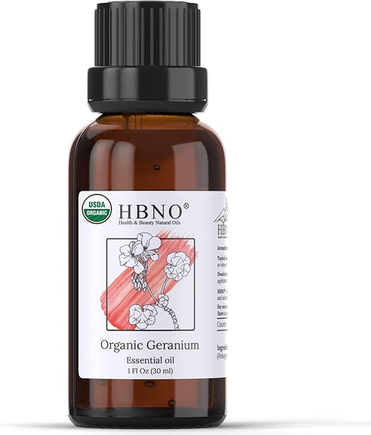 HBNO Organic Geranium Essential Oil - 1 oz (30ml) - USDA Certified Organic Geranium Essential Oil for Aromatherapy, Soap Making, DIY, Fragrances, Diffuser.-VivaGrace Women