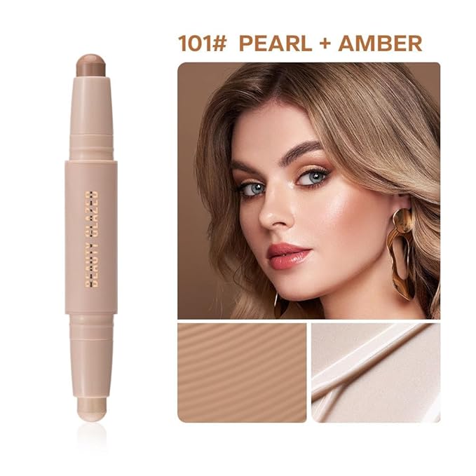 Double head contour stick, Highlight & Contour Bronzer Stick, durable and waterproof contour stick set, facial makeup contour face cream(01#Bronzer contour and glow sticks) ﻿-VivaGrace Women