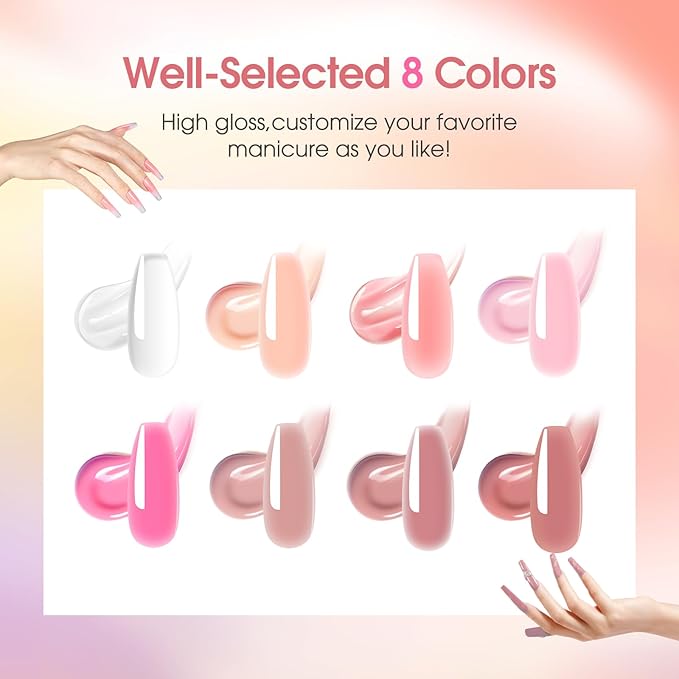 ROSALIND 8PCS Poly Nail Gel Kit with Mini Nail Lamp Clear Nude Purple Brown Poly Extension Gel Kit Mini Starter Kit-VivaGrace Women
