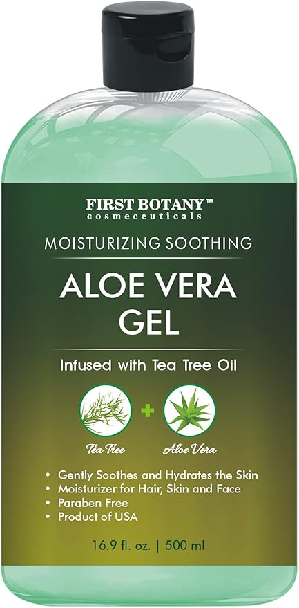 First Botany, Aloe Vera Gel from 100 Percent Pure Aloe Infused with Tea Tree Oil - Natural Raw Moisturizer for Hand Sanitizing Gel, Skin Care, Hair Care, Sunburn, Acne & Eczema -16.9 fl oz | 500 ml-VivaGrace Women