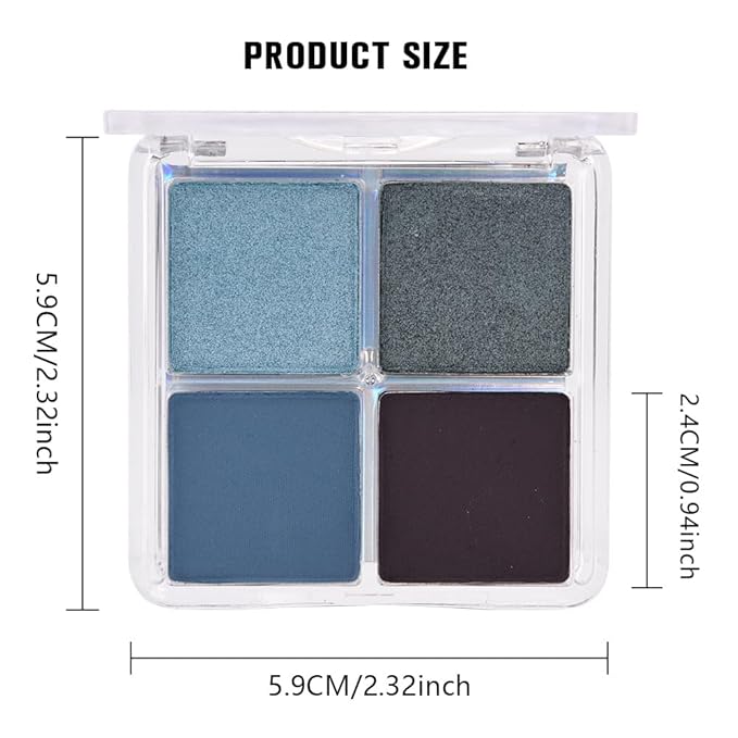 evpct Eyeshadow Quad Palette, Dark Teal Sky Navy Cyan Blue Mauve Purple Taupe Glitter Shimmer Metallic Matte High Pigment Mini Eye Shadow Palette Makeup for older Women Smudge Proof Vegan Cruelty-free