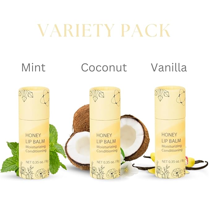 Natural Honey Lip Balm - 100%-grassfed Beef Tallow Chapstick, Organic Raw Honey & Argan Oil - Ultra Moisturizing, Conditioning, No Paraffin, Non Toxic, all Natural - 3 Pack (3x0.28 oz) Untinted-VivaGrace Women