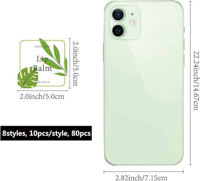 CRASPIRE Lip Balm Labels 80pcs Homemade Lip Balm Labels 2” Clear Lip Balm Labels for Tubes Printable Waterproof Lip Balm Stickers Labels for Lip Balm Handcream Candle Container（Leaves-Green）-VivaGrace Women