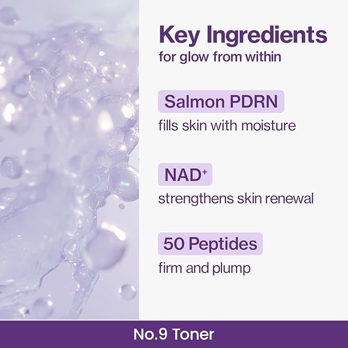 numbuzin No.9 Toner | NAD+ PDRN Glow Boosting Toner | Glowing, Firming, Hydrating, Elasticity, Wrinkles, Fine Lines, Korean Skincare | Salmon PDRN, Peptides, NAD | Essence for Dry Skin | 5.07 fl. Oz-VivaGrace Women