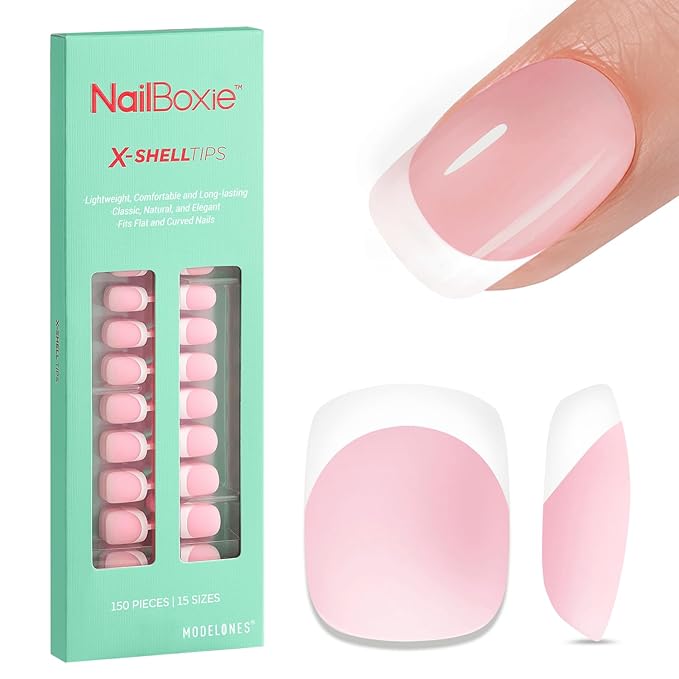 modelones French Tip Press on Nails, 150Pcs Extra Short Square Fake Nails with Nail Box, Pink Gel Nail Tips for Women, Soft Glue-On Nails for Natural Salon Look, DIY Nail Art Kit (15 Sizes)-VivaGrace Women