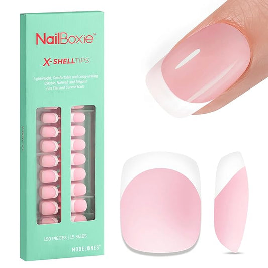 modelones French Tip Press on Nails, 150Pcs Extra Short Square Fake Nails with Nail Box, Pink Gel Nail Tips for Women, Soft Glue-On Nails for Natural Salon Look, DIY Nail Art Kit (15 Sizes)-VivaGrace Women