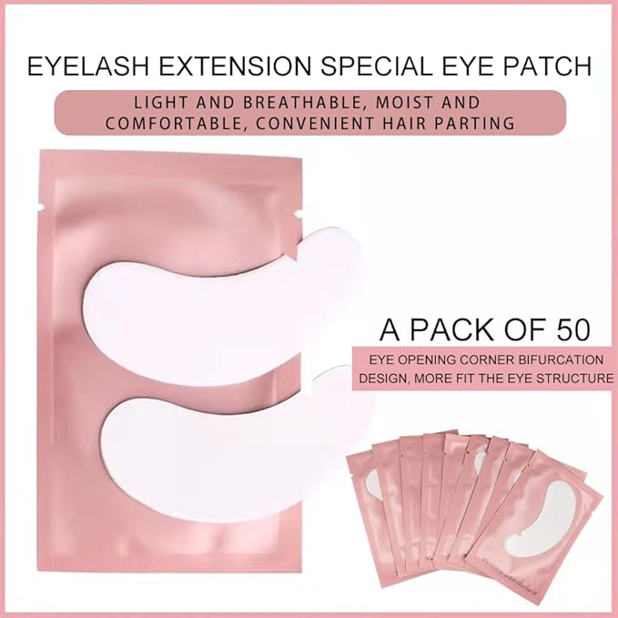 M J Joymay 50 Pairs Eyelash Extension Under Eye Gel Pads Pink Hydrogel V-Cut Natural Lint Free Eye Patches, Premium Eyelash Extension Supplies & Beauty Tools Stick Well(White)-VivaGrace Women