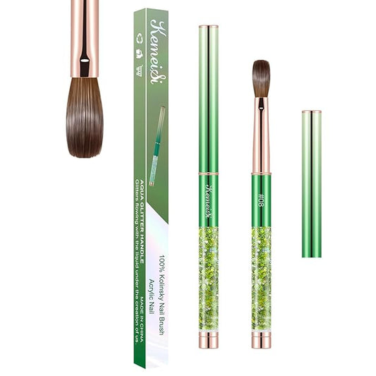 Acrylic Nail Brush Size #08, KEMEISI 100% Pure Kolinsky Nail Art Brushes Sturdy Handle Oval Shaped Acrylic Powder Nail Design Tools for Professional Manicure DIY Home Salon (Green)-VivaGrace Women