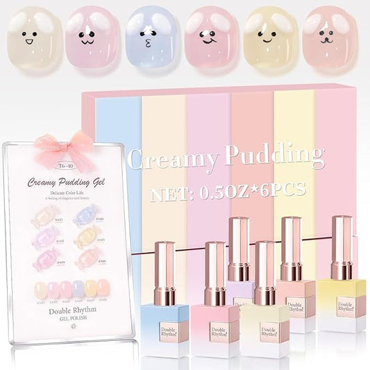 Double Rhythm 6 Pcs 15 ML Gel Polish Set Same Color Same Bottle Soak Off Gel Polish Kit Nail Art Manicure Salon DIY at Home for Women (Jelly Blue Purple Nude Pink-T6-40)-VivaGrace Women