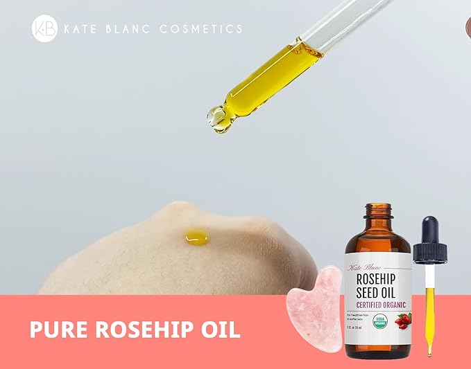 Kate Blanc Cosmetics Rosehip Oil for Face with Pink Gua Sha Stone (1oz, Organic, Pure, Cold Pressed) Rosehip Seed Face Oil for Gua Sha Massage-VivaGrace Women