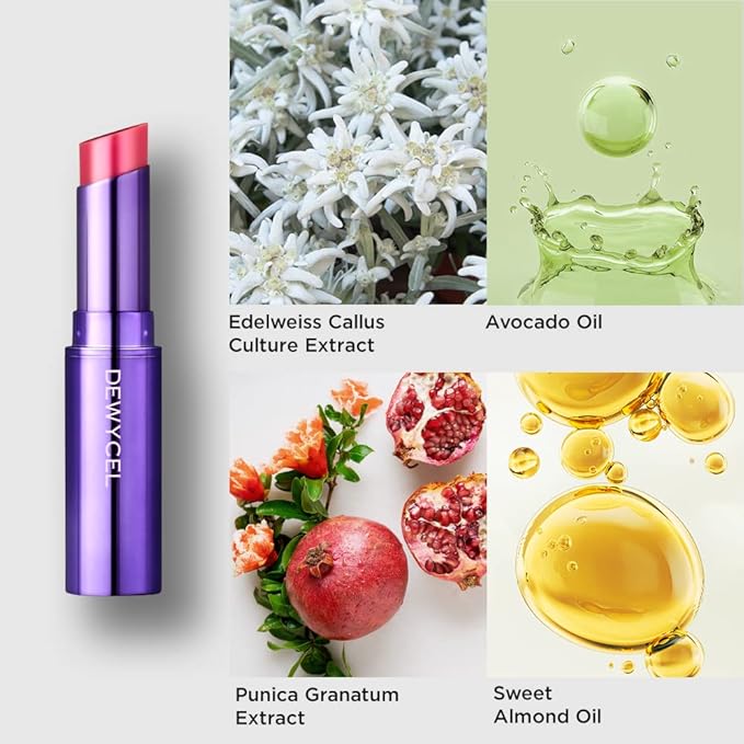 DEWYCEL TINTOURING BALM | #4 PURE RED | Non-Sticky Moisturizing & Hydrating Tinted Lip Balm for Chapped Lips | Natural Color Lip Glow Balm-VivaGrace Women