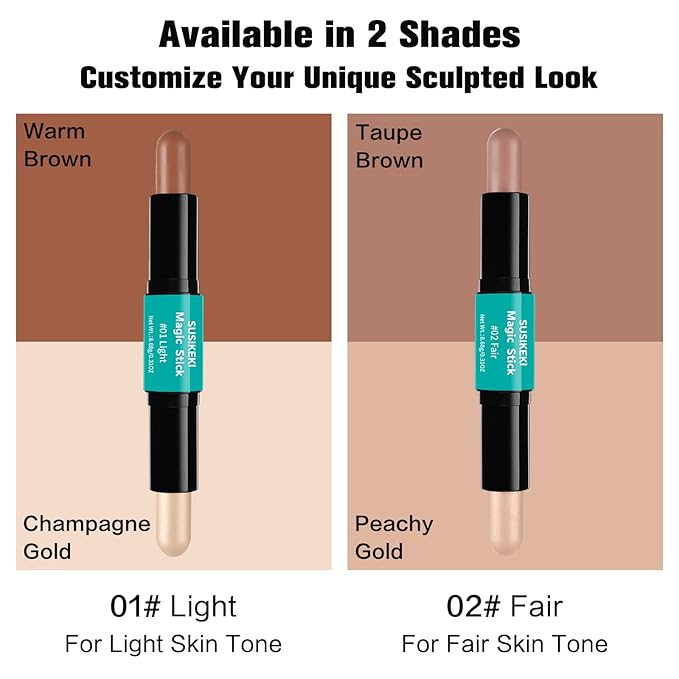 Contour Stick, 2Pcs Dual-Ended Highlighter Makeup Pen & Contouring Stick for Face Shaping, Long Lasting Waterproof Cream Bronzer & Highlight Sticks Make Up Kit for All Skin Tones (01# + 02#)-VivaGrace Women